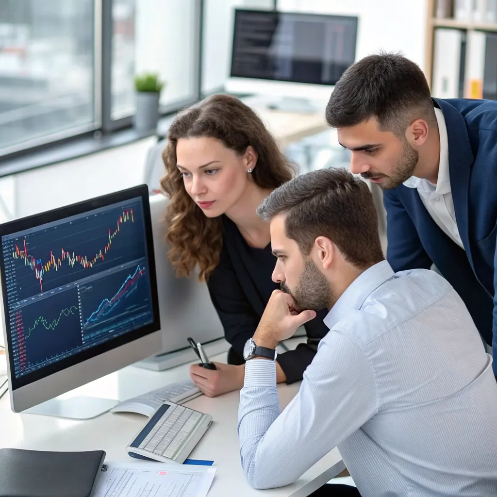 Team discussing forex trading strategies