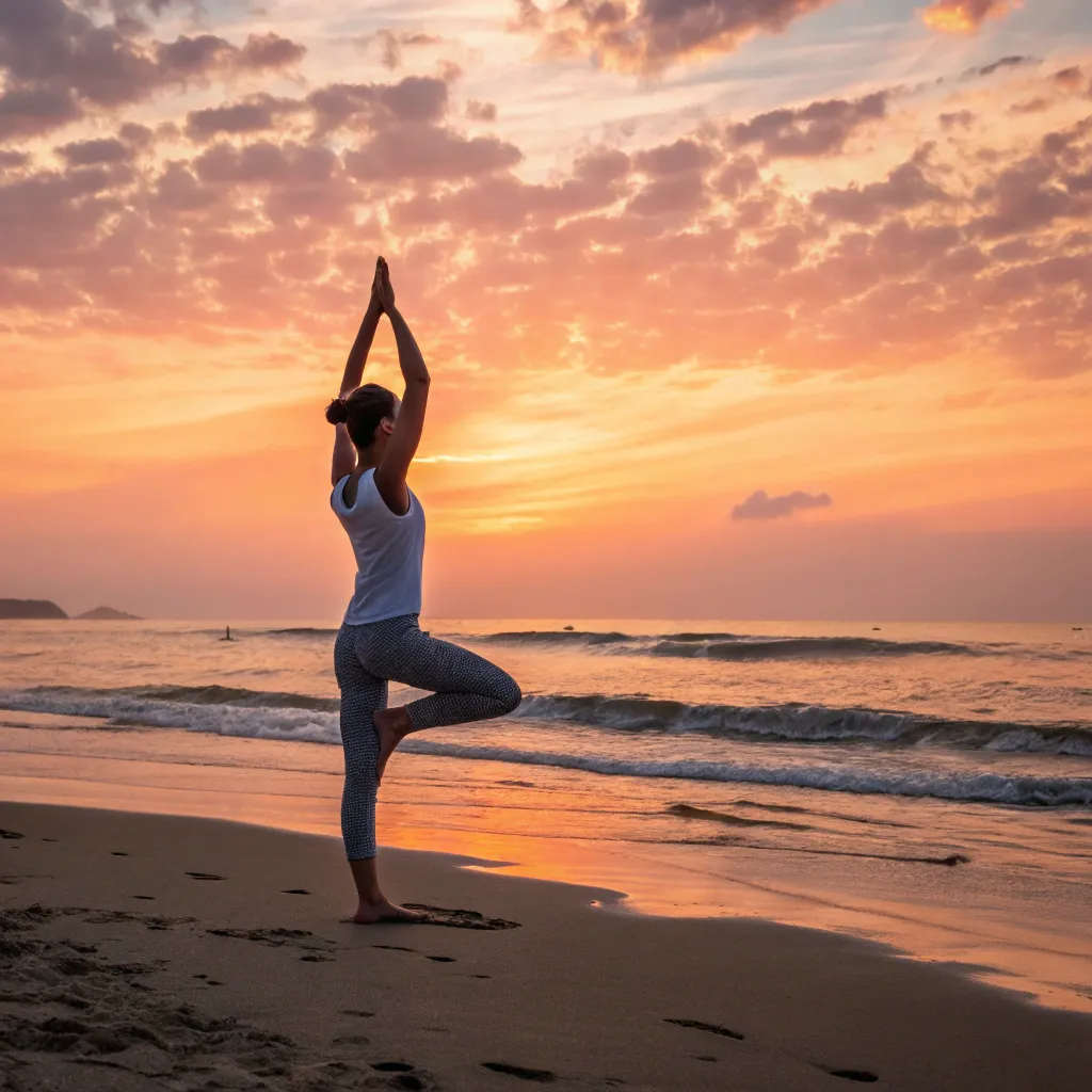 Yoga at sunset on a beach